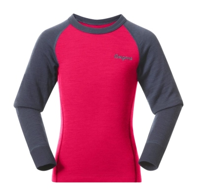 Langarmshirt Bergans Kinder Inner: Dual Merino Kids Long Sleeve Raspberry Pink/Granite Blue