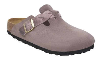 Clogs Birkenstock Boston Braided Suede Leather Damen Faded Purple Narrow