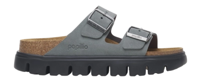Slipper Birkenstock Arizona Papillio Chunky Suede Leather Damen Basalt Gray Black Narrow