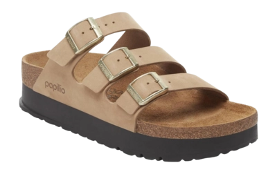 Sandalen Birkenstock Florida III Papillio Flex Platform Nubuck Leather Damen Sandcastle Narrow