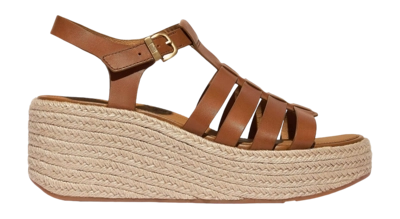 FitFlop Women Platfforms Espadrille Leather Fisherman Wedge Sandals Deep Tan