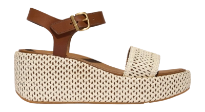 Sandals FitFlop Women Platforms Woven Wedge Ankle-Strap Sandals Deep Tan/Ivory