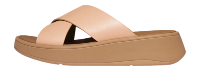 Sandals FitFlop Women F-Mode Leather Flatform Cross Slides Sandy Beige