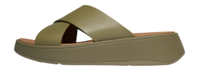 Slipper FitFlop F-Mode Leather Flatform Cross Slides Damen Camo-Green
