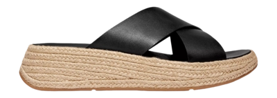Slipper FitFlop F-Mode Espadrille Leather Flatform Cross Slides Damen Black