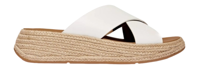 FitFlop Women F-Mode Espadrille Leather Flatform Cross Slides Urban White