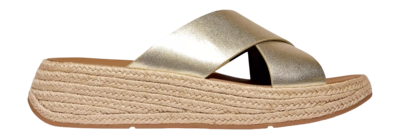 Slipper FitFlop F-Mode Espadrille Leather Flatform Cross Slides Damen Platino