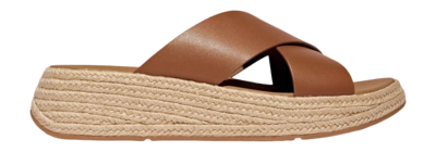 FitFlop Women F-Mode Espadrille Leather Flatform Cross Slides Deep Tan