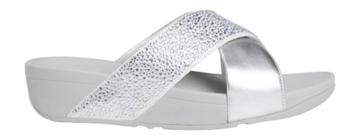 FitFlop Women Lulu Crystal-Mix Metallic Cross Slides Silver