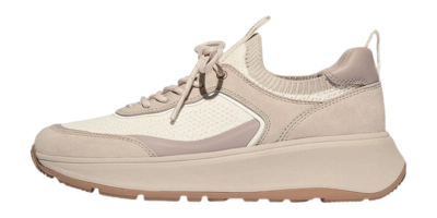 Baskets FitFlop Women F-Mode Suede/Knit Flatform Slip-On Laced Sneakers Stone Beige/Cream