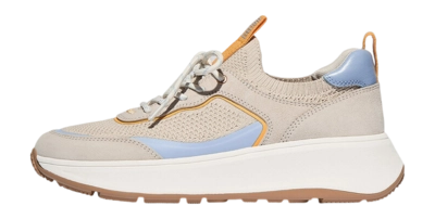 Baskets FitFlop Women F-Mode Suede/Knit Flatform Slip-On Laced Sneakers Paris Beige/Skywash Blue
