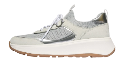 Basket FitFlop Women F-Mode Suede/Knit Flatform Slip-On Laced Sneakers Urban White/French Grey