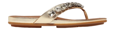 FitFlop Women Gracie Jewel-Deluxe Metallic-Leather Flip-Flops Platino