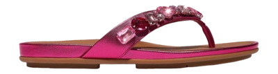FitFlop Women Gracie Jewel-Deluxe Metallic-Leather Flip-Flops Metallic Wild Raspberry