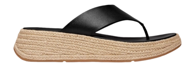 FitFlop Women F-Mode Espadrille Leather Flatform T/Post Sandals Black 25
