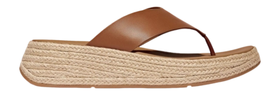 FitFlop Women F-Mode Espadrille Leather Flatform T/Post Sandals Deep Tan