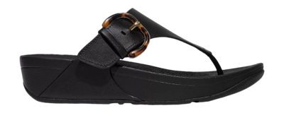 FitFlop Women Lulu Resin-Buckle Leather Toe-Post Sandals All Black