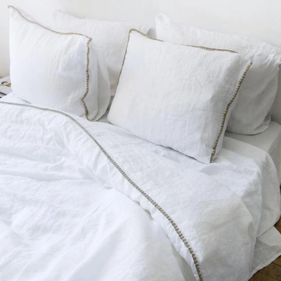 Bettwäsche Passion for Linen Felice White-Stitching Sand Gewaschenes Leinen