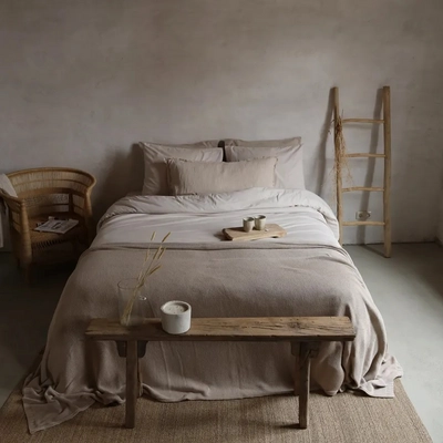Bettwäsche House in Style Solden Beige-White Gekämmter Baumwollflanell