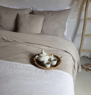 KissenbezügePassion for Linen Catelijne Taupe-Stitching White Leinen und Bambus-Baumwolle