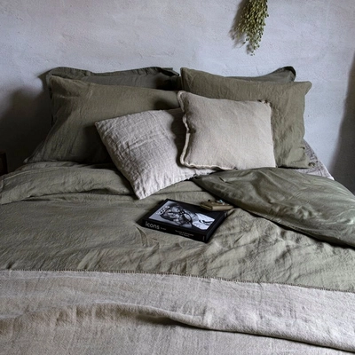 KissenbezügePassion for Linen Sofie Army Gewaschenes Leinen - Baumwollsatin