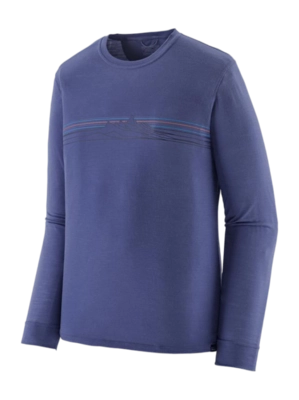 Long Sleeve T-Shirt Patagonia Men Capilene Cool Merino Blend Graphic Shirt Strata Stripe: Solstice Purple