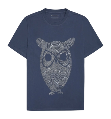 T-Shirt KnowledgeCotton Apparel Men Regular Mountain Owl Printed Vintage Indigo