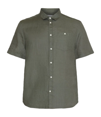 Chemise Knowledge Cotton Apparel Homme Regular Linen Short Sleeved Burned Olive