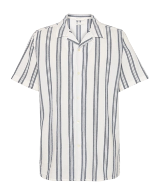 Shirt KnowledgeCotton Apparel Men Box Striped Cotton Short Sleeved Blue Stripe
