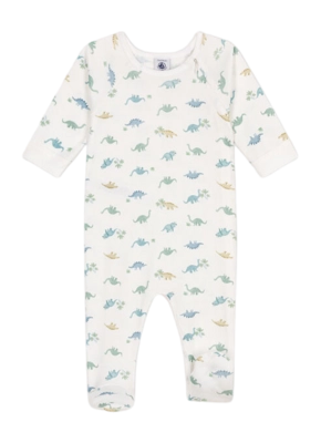 Babypyjama Petit Bateau Zip-Up Sleepsuit Marshmallow/Multico Multico
