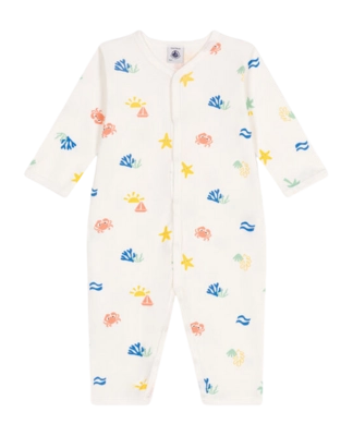 Babypyjama Petit Bateau Footless Sleepsuit Marshmallow/Multico Beach