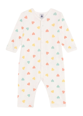 Babypyjama Petit Bateau Footless Sleepsuit Marshmallow/Multico Hartjes