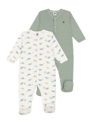 Babypyjama Petit Bateau 2 Sleepsuits Groen (Set van 2)