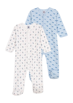Babypyjama Petit Bateau 2 Sleepsuits Blauw (Set van 2)
