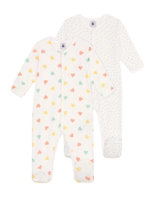 Babypyjama Petit Bateau 2 Sleepsuits Wit (Set van 2)