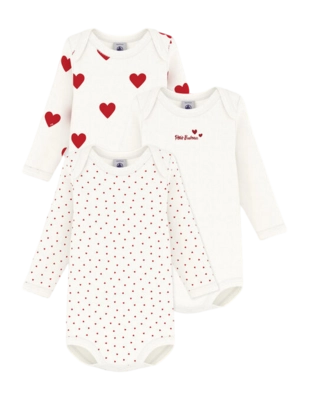 Body Petit Bateau 3 Bodies Us Ml Babys Rot-Weiß (3er Set)