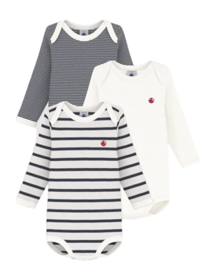 Rompertje Petit Bateau 3 Bodies Us Ml Wit Stripes (Set van 3)