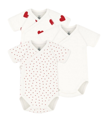 Rompertje Petit Bateau 3 Bodies Naiss Mc Wit Hearts (Set van 3)