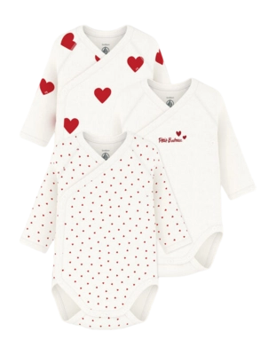 Baby-Body Petit Bateau 3 Bodies Naiss Ml Weiß Herzchen (3er-Set)