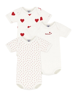 Baby-Body Petit Bateau 3 Bodies Us Mc Weiß Herzchen (3er-Set)