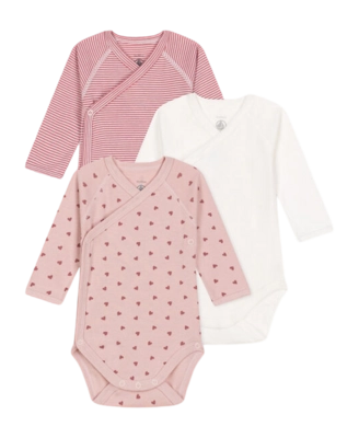 Rompertje Petit Bateau 3 Bodies Naiss Ml Roze Hartjes (Set van 3)