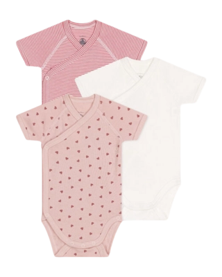 Rompertje Petit Bateau 3 Bodies Naiss Mc Roze Hartjes (Set van 3)