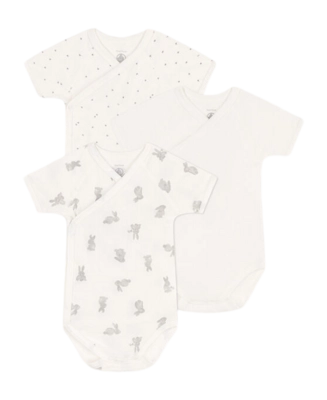 Baby-Body Petit Bateau 3 Bodies Naiss Mc Weiß Bunny (3er-Set)