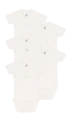 Rompertje Petit Bateau 5 Bodies Naiss Mc Wit Bunny  (Set van 5)