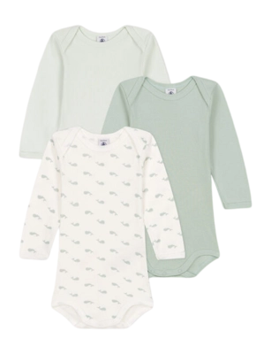 Rompertje Petit Bateau 3 Bodies Us Ml Groen Whale (Set van 3)