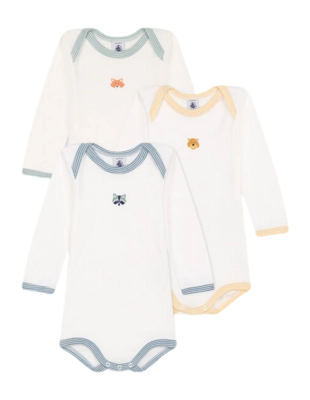Rompertje Petit Bateau 3 Bodies Us Ml Wit Animals (Set van 3)