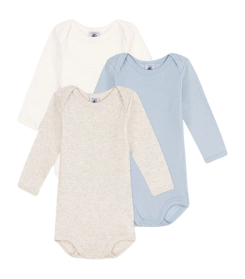 Baby-Body Petit Bateau 3 Bodies Us Ml Multi Blau Beige (3er-Set)