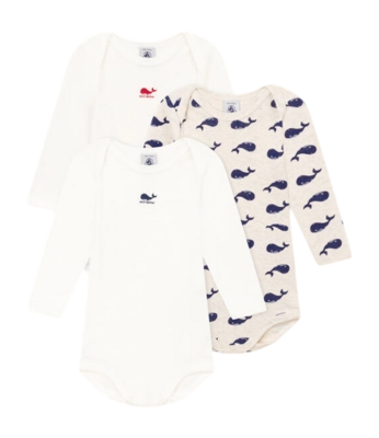 Rompertje Petit Bateau 3 Bodies Us Ml Wit Whale (Set van 3)