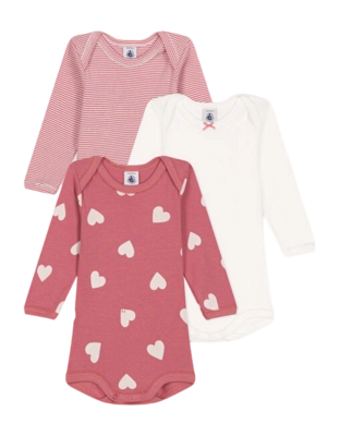 Baby-Body Petit Bateau 3 Bodies Us Ml Rot (3er-Set)