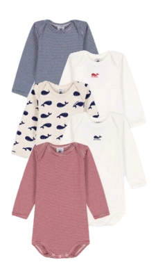 Rompertje Petit Bateau 5 Bodies Us Ml Multi Whale (Set van 5)